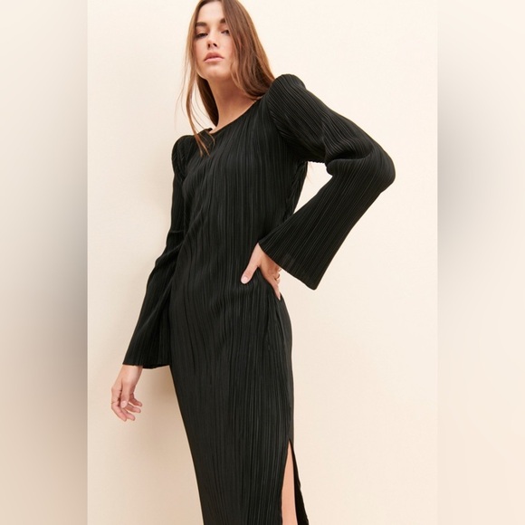 4SI3NNA Krista Pleated Long Sleeve Midi Dress Black - Picture 2 of 16